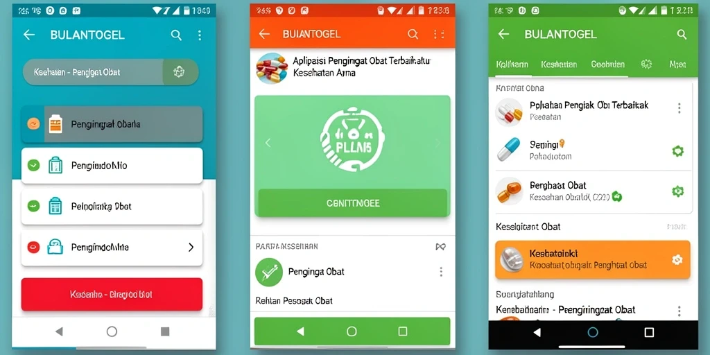 Antarmuka aplikasi BULANTOGEL dengan fitur pengingat obat.