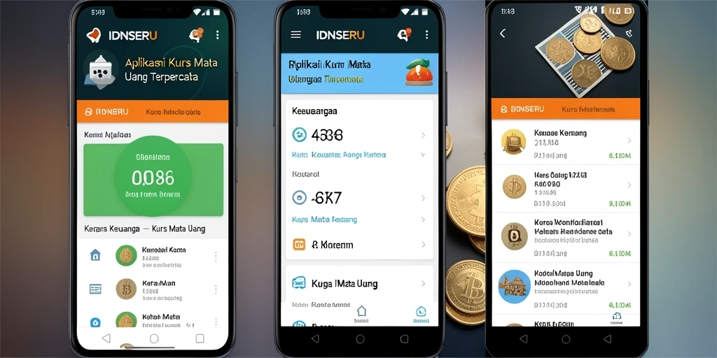 Antarmuka aplikasi IDNSERU yang menampilkan kurs mata uang.