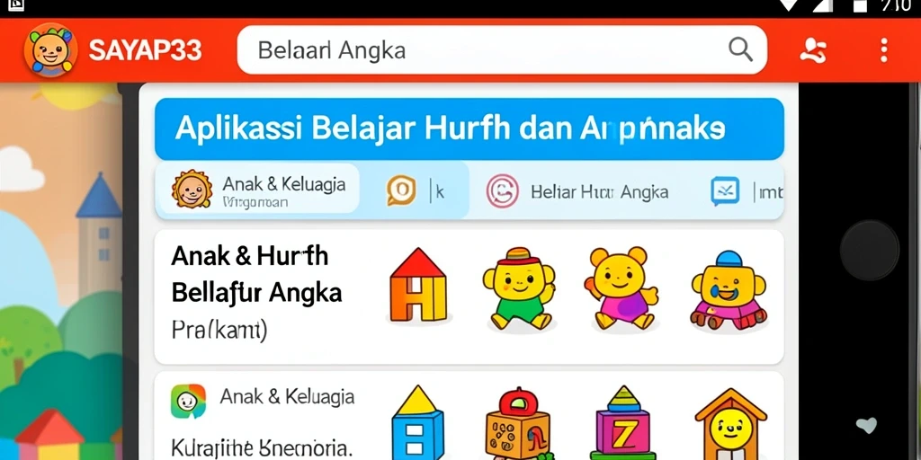 Tampilan antarmuka aplikasi SAYAP33 untuk belajar huruf dan angka.